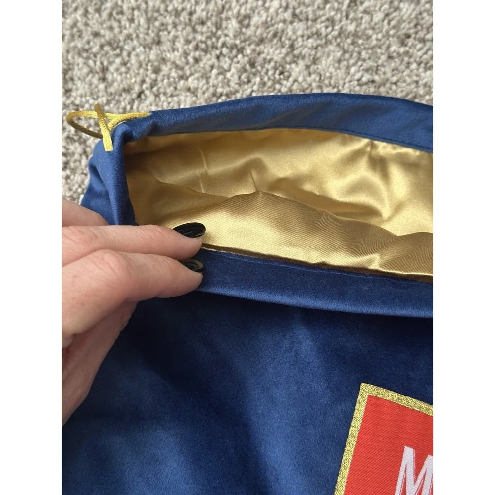 Modelo 424 Blue Velvet Drawstring Gift Bag Gold Satin Lining